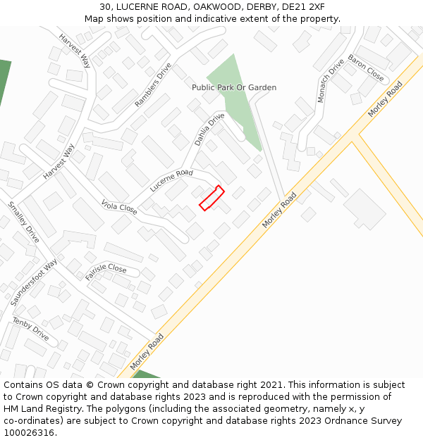 30, LUCERNE ROAD, OAKWOOD, DERBY, DE21 2XF: Location map and indicative extent of plot