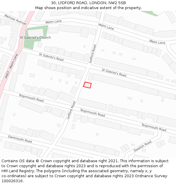 30, LYDFORD ROAD, LONDON, NW2 5SB: Location map and indicative extent of plot