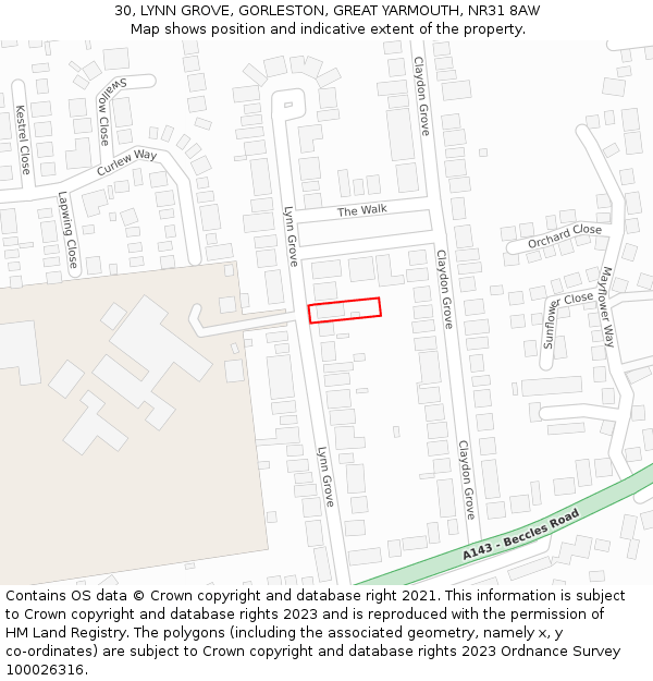 30, LYNN GROVE, GORLESTON, GREAT YARMOUTH, NR31 8AW: Location map and indicative extent of plot
