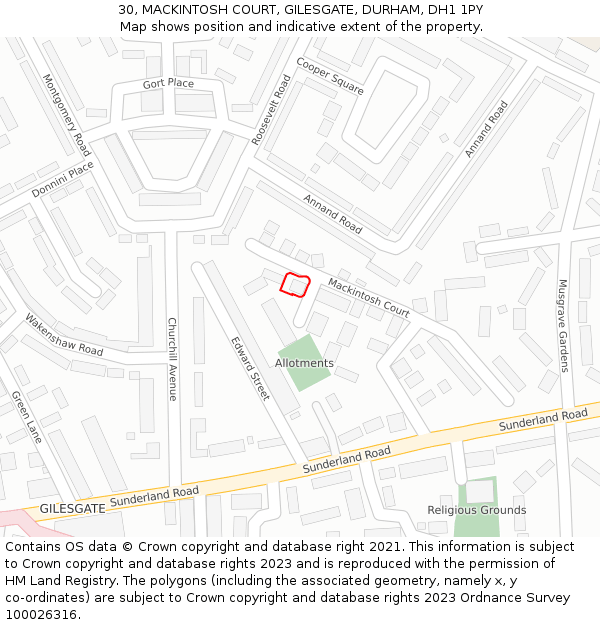 30, MACKINTOSH COURT, GILESGATE, DURHAM, DH1 1PY: Location map and indicative extent of plot