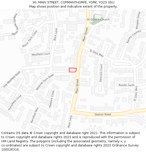 30, MAIN STREET, COPMANTHORPE, YORK, YO23 3SU: Location map and indicative extent of plot