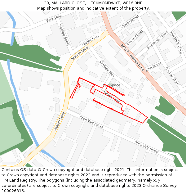 30, MALLARD CLOSE, HECKMONDWIKE, WF16 0NE: Location map and indicative extent of plot