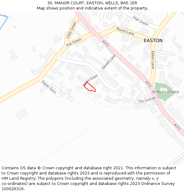30, MANOR COURT, EASTON, WELLS, BA5 1ER: Location map and indicative extent of plot