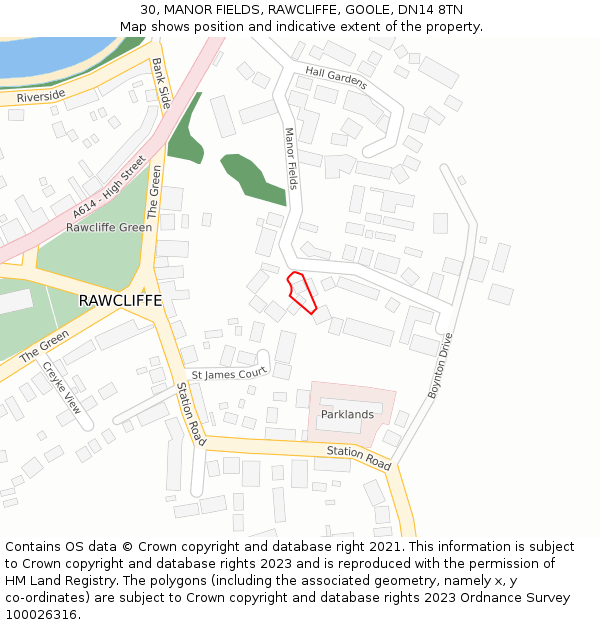 30, MANOR FIELDS, RAWCLIFFE, GOOLE, DN14 8TN: Location map and indicative extent of plot