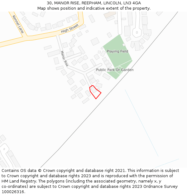 30, MANOR RISE, REEPHAM, LINCOLN, LN3 4GA: Location map and indicative extent of plot