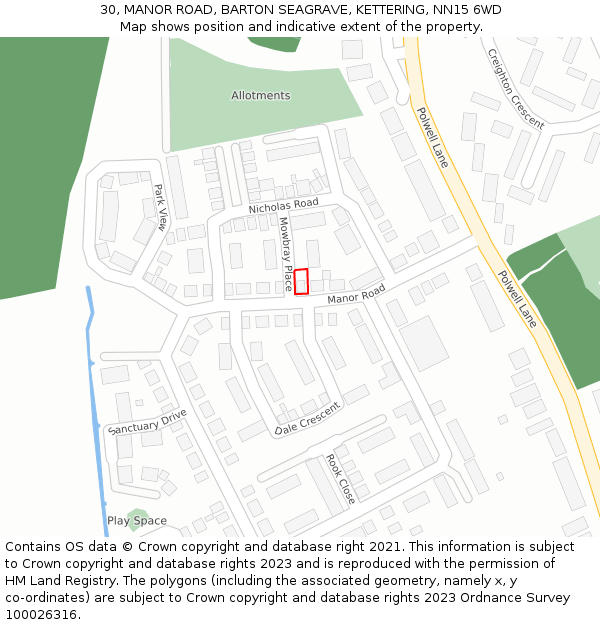 30, MANOR ROAD, BARTON SEAGRAVE, KETTERING, NN15 6WD: Location map and indicative extent of plot