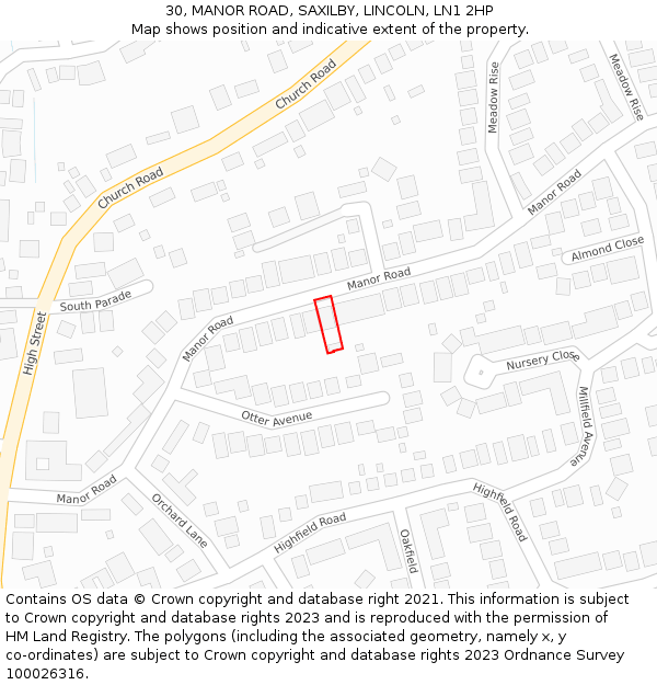 30, MANOR ROAD, SAXILBY, LINCOLN, LN1 2HP: Location map and indicative extent of plot