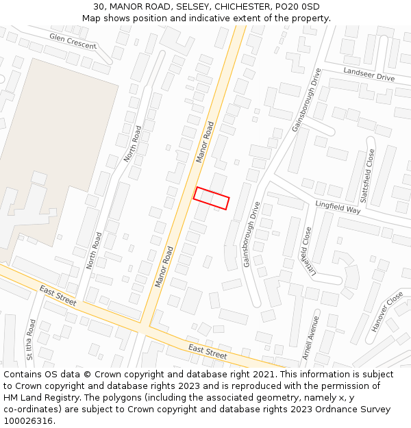 30, MANOR ROAD, SELSEY, CHICHESTER, PO20 0SD: Location map and indicative extent of plot
