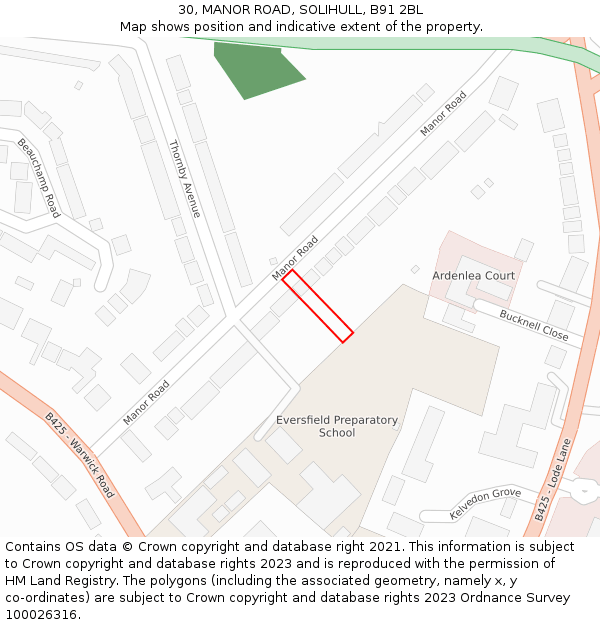 30, MANOR ROAD, SOLIHULL, B91 2BL: Location map and indicative extent of plot