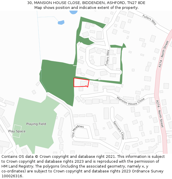 30, MANSION HOUSE CLOSE, BIDDENDEN, ASHFORD, TN27 8DE: Location map and indicative extent of plot