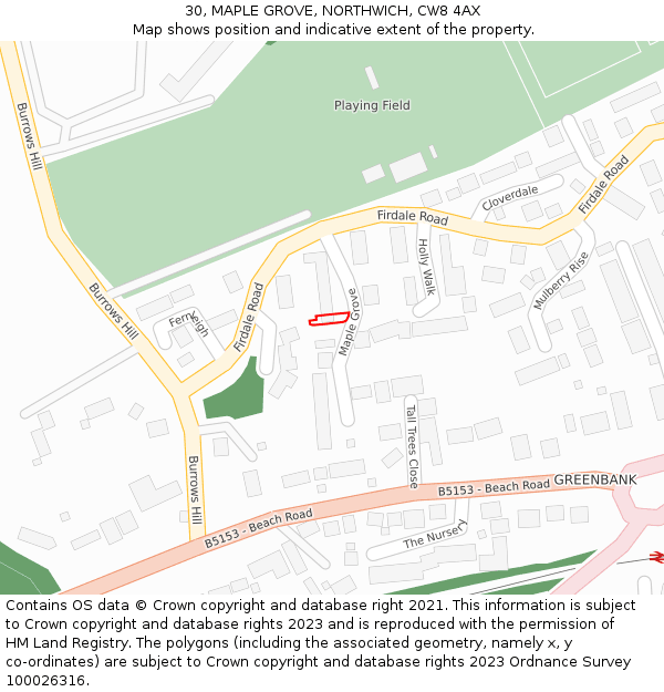 30, MAPLE GROVE, NORTHWICH, CW8 4AX: Location map and indicative extent of plot