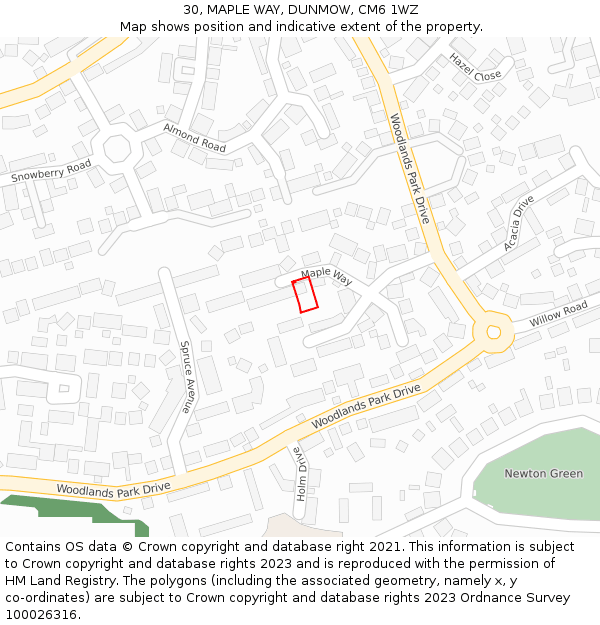 30, MAPLE WAY, DUNMOW, CM6 1WZ: Location map and indicative extent of plot
