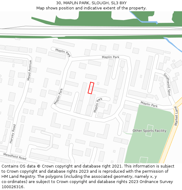 30, MAPLIN PARK, SLOUGH, SL3 8XY: Location map and indicative extent of plot