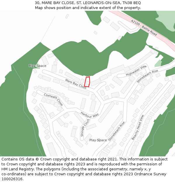 30, MARE BAY CLOSE, ST. LEONARDS-ON-SEA, TN38 8EQ: Location map and indicative extent of plot