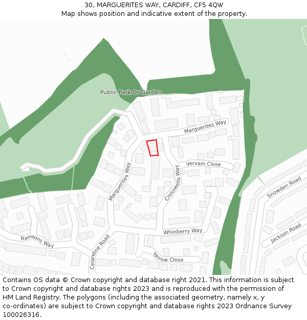 30, MARGUERITES WAY, CARDIFF, CF5 4QW: Location map and indicative extent of plot