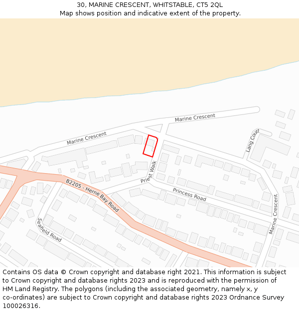 30, MARINE CRESCENT, WHITSTABLE, CT5 2QL: Location map and indicative extent of plot