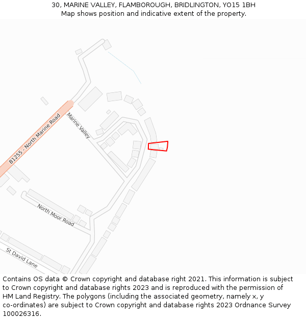 30, MARINE VALLEY, FLAMBOROUGH, BRIDLINGTON, YO15 1BH: Location map and indicative extent of plot