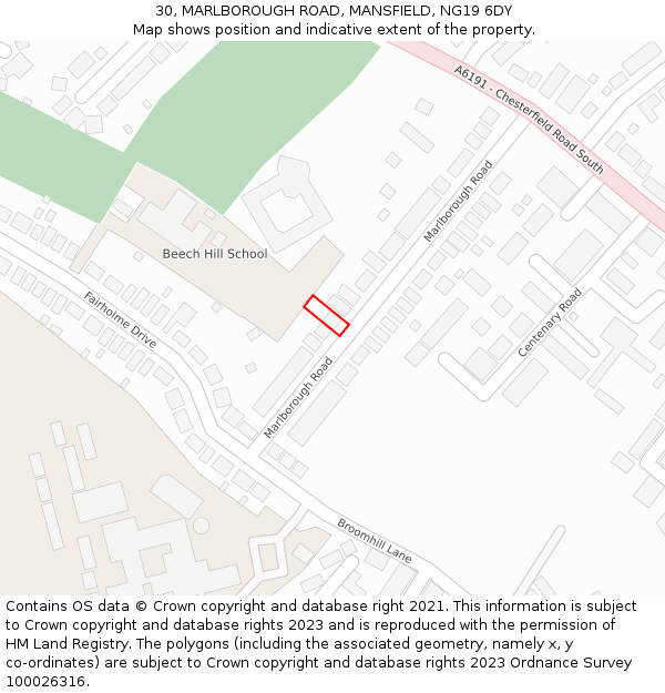 30, MARLBOROUGH ROAD, MANSFIELD, NG19 6DY: Location map and indicative extent of plot