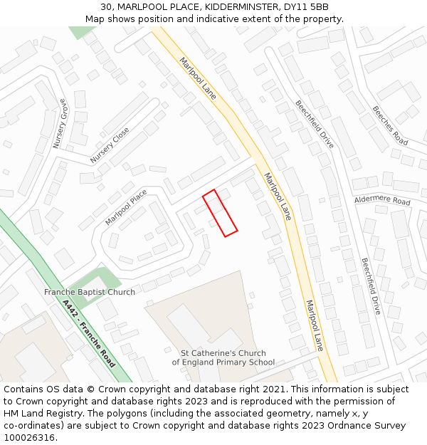 30, MARLPOOL PLACE, KIDDERMINSTER, DY11 5BB: Location map and indicative extent of plot