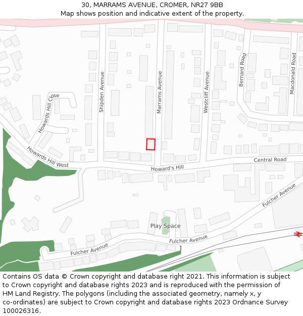 30, MARRAMS AVENUE, CROMER, NR27 9BB: Location map and indicative extent of plot