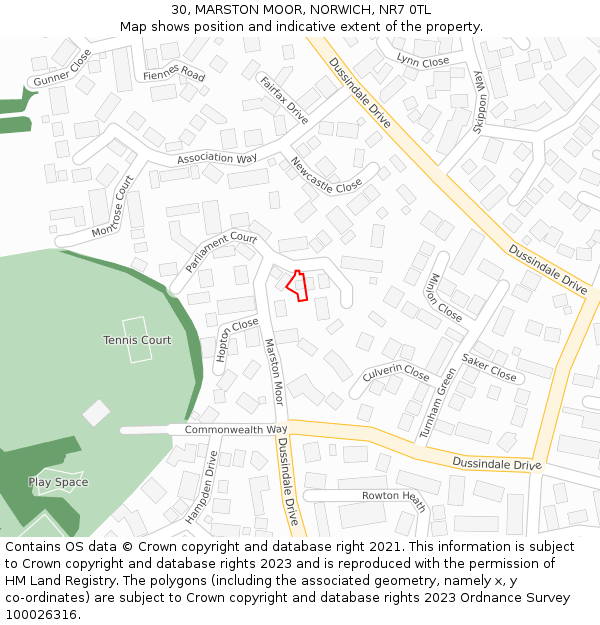 30, MARSTON MOOR, NORWICH, NR7 0TL: Location map and indicative extent of plot
