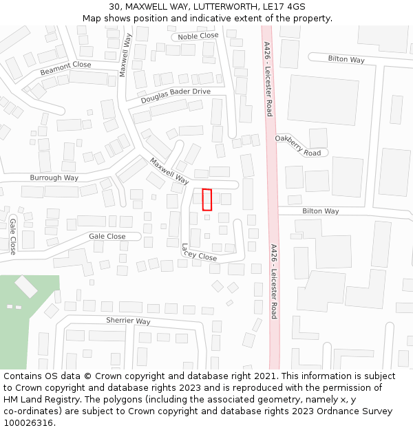 30, MAXWELL WAY, LUTTERWORTH, LE17 4GS: Location map and indicative extent of plot