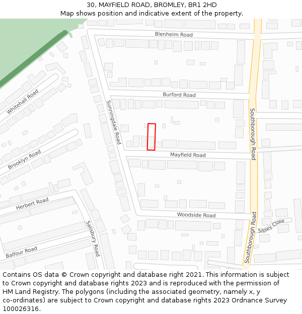 30, MAYFIELD ROAD, BROMLEY, BR1 2HD: Location map and indicative extent of plot