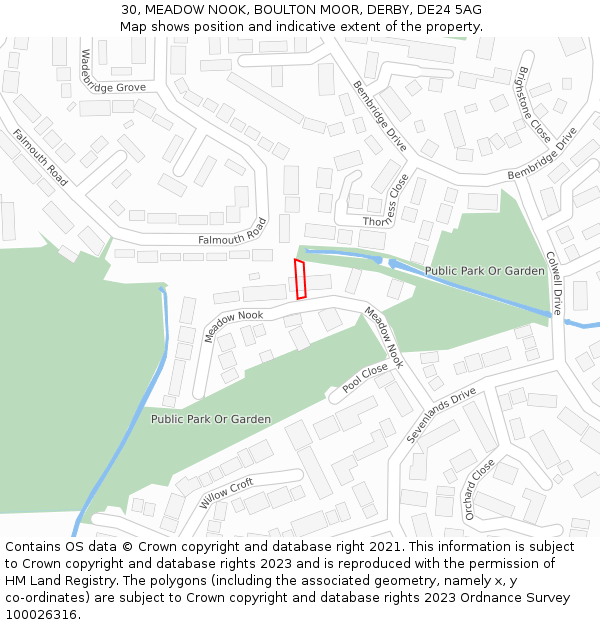30, MEADOW NOOK, BOULTON MOOR, DERBY, DE24 5AG: Location map and indicative extent of plot