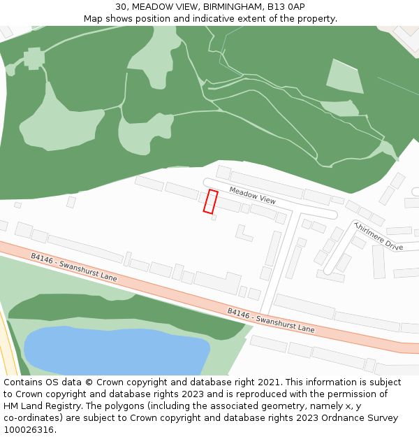 30, MEADOW VIEW, BIRMINGHAM, B13 0AP: Location map and indicative extent of plot