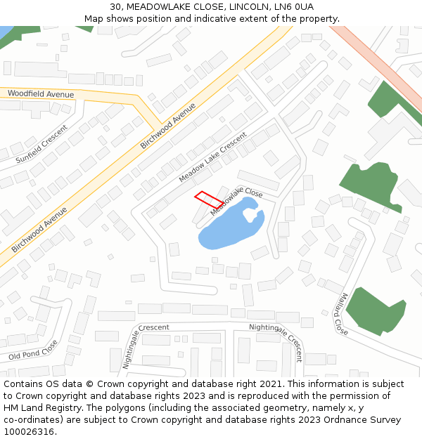30, MEADOWLAKE CLOSE, LINCOLN, LN6 0UA: Location map and indicative extent of plot