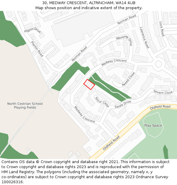 30, MEDWAY CRESCENT, ALTRINCHAM, WA14 4UB: Location map and indicative extent of plot