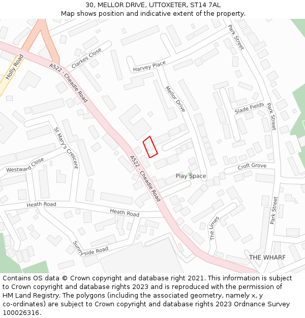 30, MELLOR DRIVE, UTTOXETER, ST14 7AL: Location map and indicative extent of plot