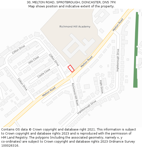 30, MELTON ROAD, SPROTBROUGH, DONCASTER, DN5 7PX: Location map and indicative extent of plot