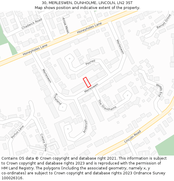 30, MERLESWEN, DUNHOLME, LINCOLN, LN2 3ST: Location map and indicative extent of plot
