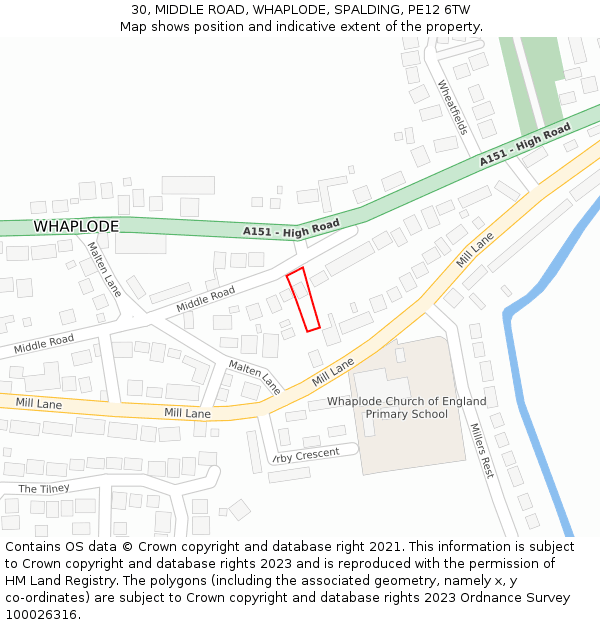 30, MIDDLE ROAD, WHAPLODE, SPALDING, PE12 6TW: Location map and indicative extent of plot