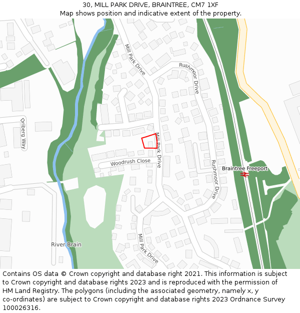 30, MILL PARK DRIVE, BRAINTREE, CM7 1XF: Location map and indicative extent of plot