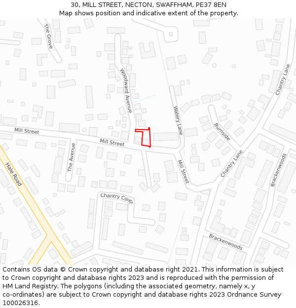 30, MILL STREET, NECTON, SWAFFHAM, PE37 8EN: Location map and indicative extent of plot