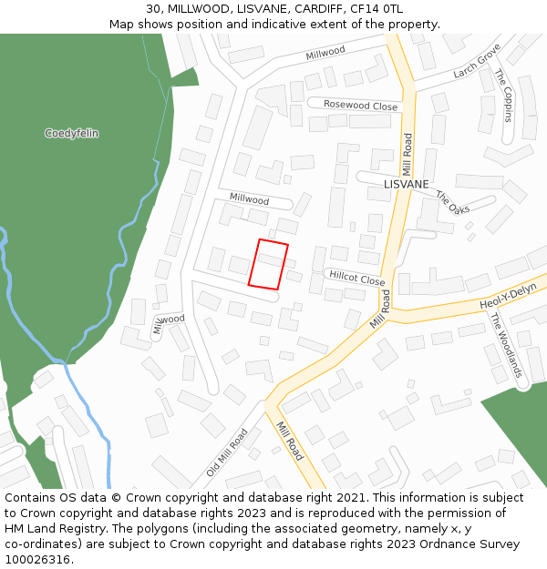 30, MILLWOOD, LISVANE, CARDIFF, CF14 0TL: Location map and indicative extent of plot