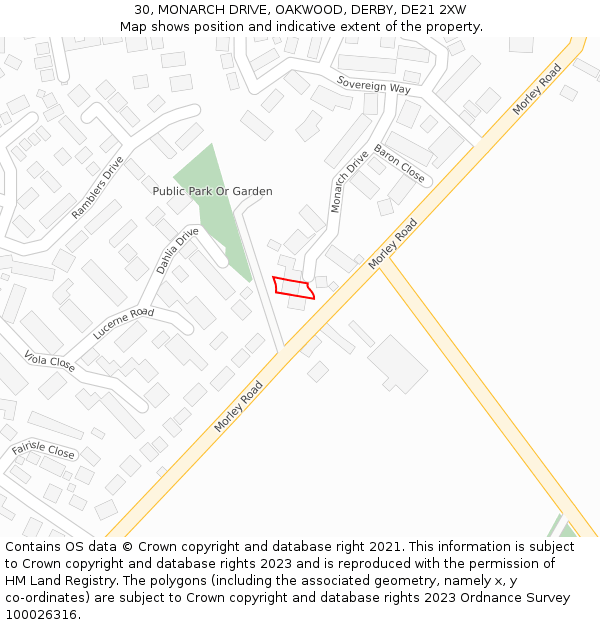 30, MONARCH DRIVE, OAKWOOD, DERBY, DE21 2XW: Location map and indicative extent of plot