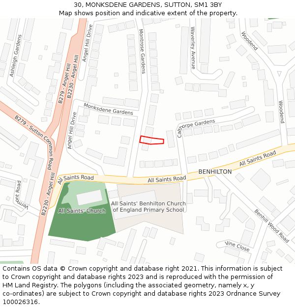 30, MONKSDENE GARDENS, SUTTON, SM1 3BY: Location map and indicative extent of plot