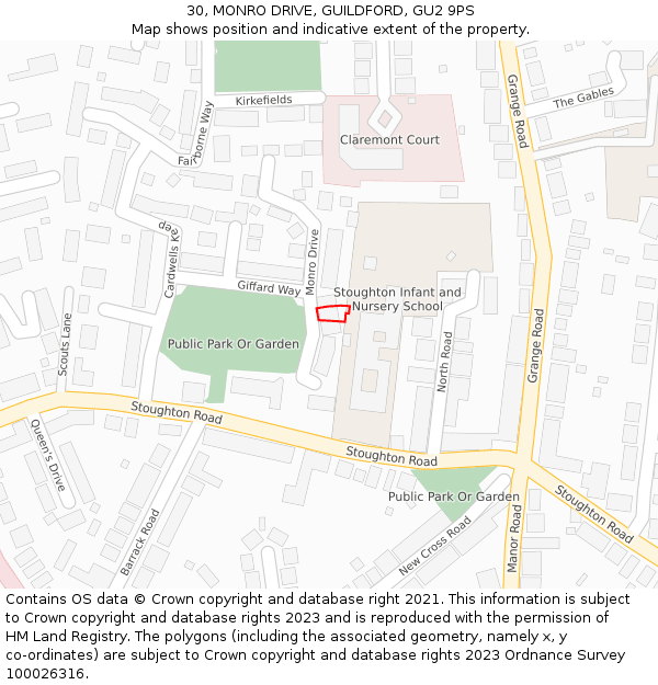 30, MONRO DRIVE, GUILDFORD, GU2 9PS: Location map and indicative extent of plot