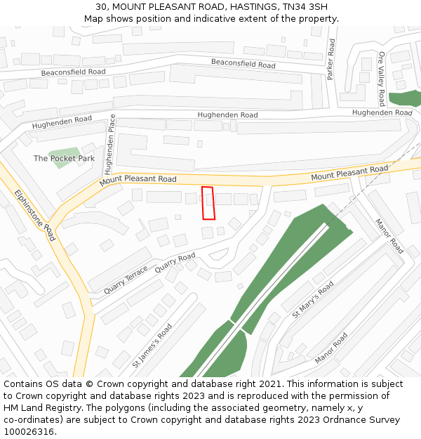 30, MOUNT PLEASANT ROAD, HASTINGS, TN34 3SH: Location map and indicative extent of plot