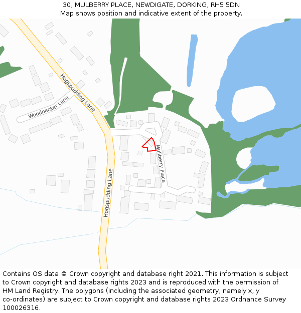 30, MULBERRY PLACE, NEWDIGATE, DORKING, RH5 5DN: Location map and indicative extent of plot
