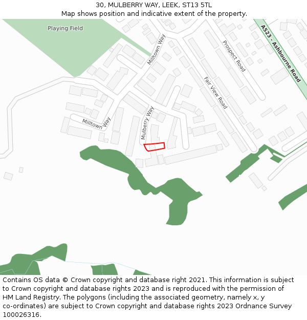 30, MULBERRY WAY, LEEK, ST13 5TL: Location map and indicative extent of plot