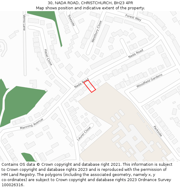 30, NADA ROAD, CHRISTCHURCH, BH23 4PR: Location map and indicative extent of plot