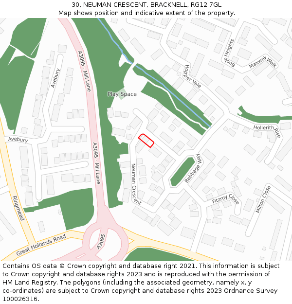 30, NEUMAN CRESCENT, BRACKNELL, RG12 7GL: Location map and indicative extent of plot