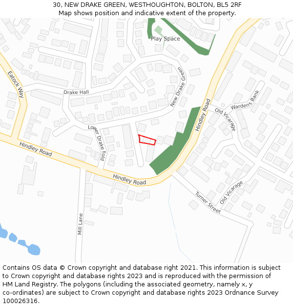 30, NEW DRAKE GREEN, WESTHOUGHTON, BOLTON, BL5 2RF: Location map and indicative extent of plot