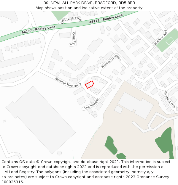 30, NEWHALL PARK DRIVE, BRADFORD, BD5 8BR: Location map and indicative extent of plot