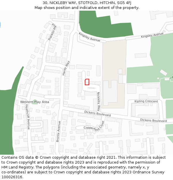 30, NICKLEBY WAY, STOTFOLD, HITCHIN, SG5 4FJ: Location map and indicative extent of plot