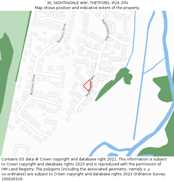 30, NIGHTINGALE WAY, THETFORD, IP24 2YN: Location map and indicative extent of plot